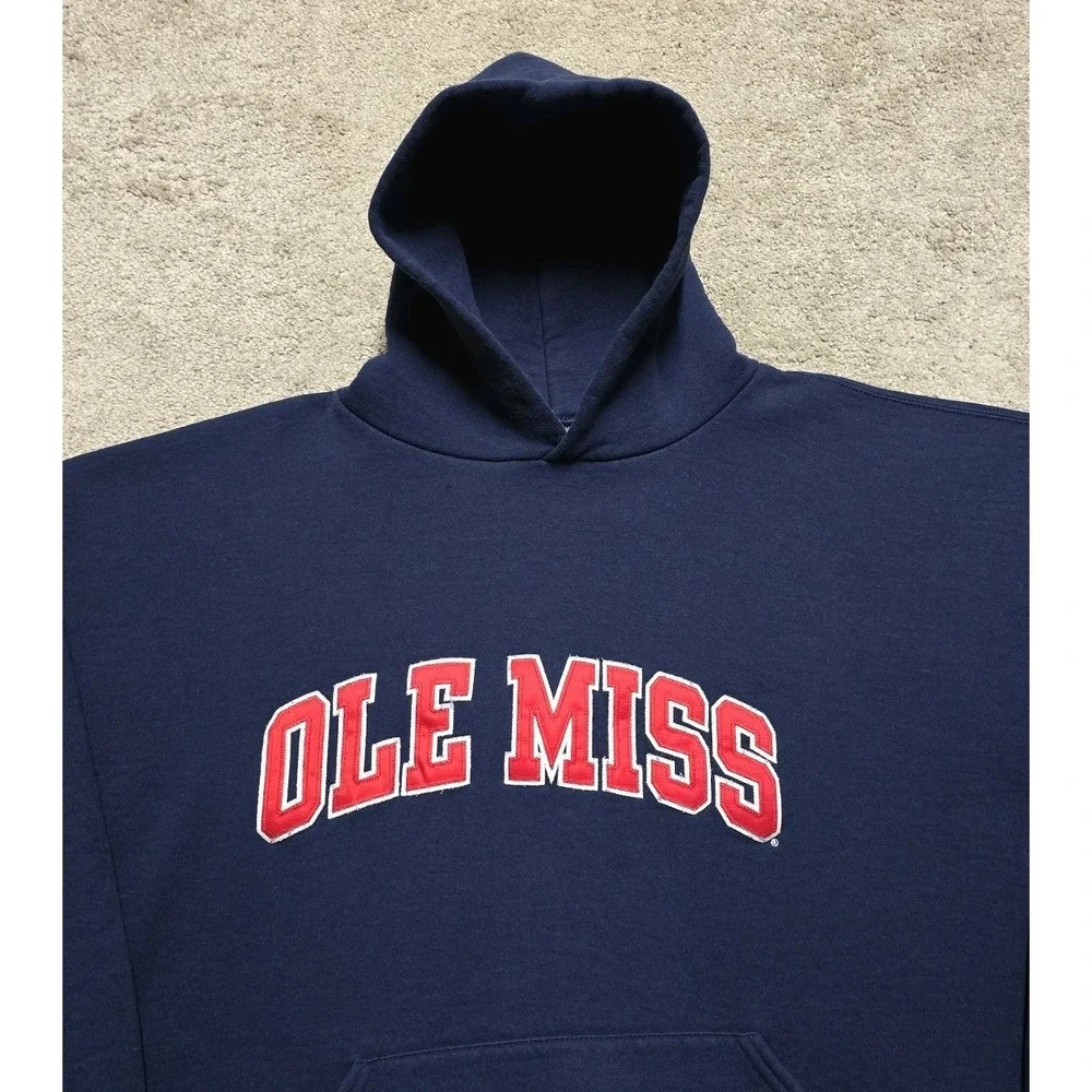 VTG‎ 90s Ole Miss Rebels Russell Athletic Hoodie Mens 3XL Navy NCAA